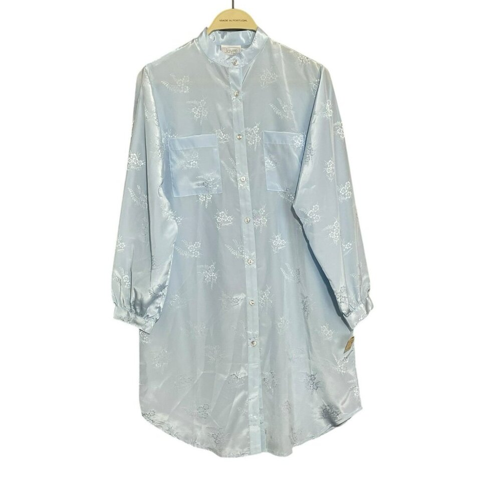 Vtg Jayre Nightgown Pajama Top Tunic Button Shirt Women Sz S Satin Floral Retro